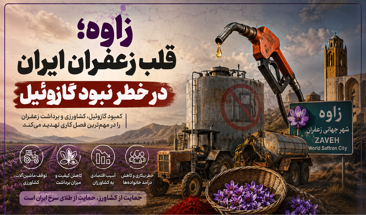 زاوه؛ قلب زعفران ایران در خطر نبود گازوئیل